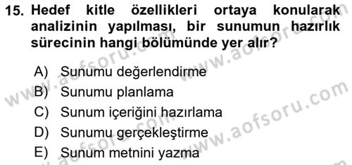 Toplantı Ve Sunu Teknikleri Dersi 2018 - 2019 Yılı Yaz Okulu Sınav Soruları 15. Soru