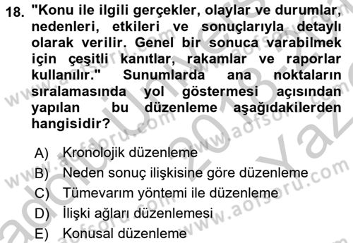 Toplantı Ve Sunu Teknikleri Dersi 2018 - 2019 Yılı Yaz Okulu Sınav Soruları 18. Soru