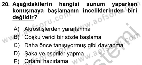 Toplantı Ve Sunu Teknikleri Dersi 2018 - 2019 Yılı Yaz Okulu Sınav Soruları 20. Soru