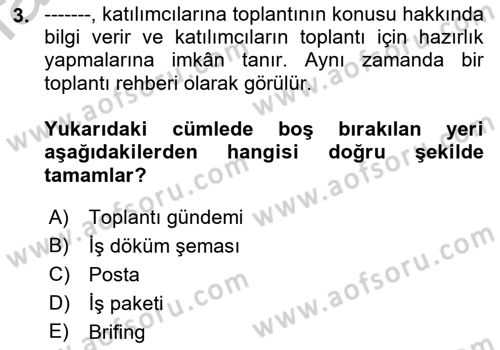 Toplantı Ve Sunu Teknikleri Dersi 2018 - 2019 Yılı Yaz Okulu Sınav Soruları 3. Soru
