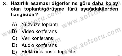 Toplantı Ve Sunu Teknikleri Dersi 2018 - 2019 Yılı Yaz Okulu Sınav Soruları 8. Soru