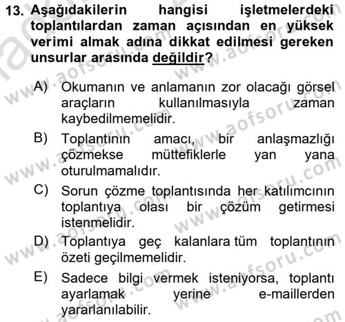 Toplantı Ve Sunu Teknikleri Dersi 2020 - 2021 Yılı Yaz Okulu Sınav Soruları 13. Soru