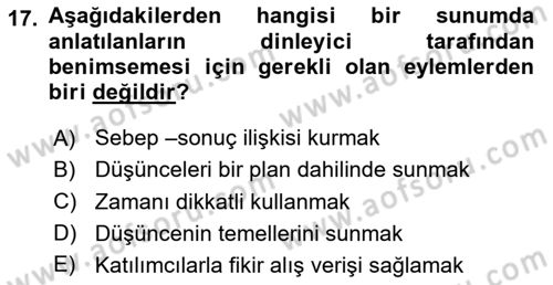 Toplantı Ve Sunu Teknikleri Dersi 2020 - 2021 Yılı Yaz Okulu Sınav Soruları 17. Soru