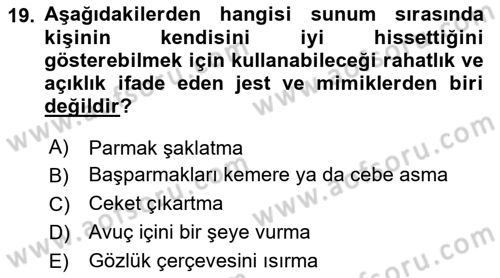 Toplantı Ve Sunu Teknikleri Dersi 2020 - 2021 Yılı Yaz Okulu Sınav Soruları 19. Soru