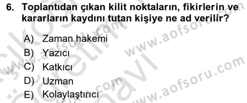 Toplantı Ve Sunu Teknikleri Dersi 2020 - 2021 Yılı Yaz Okulu Sınav Soruları 6. Soru