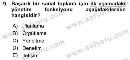 Toplantı Ve Sunu Teknikleri Dersi 2020 - 2021 Yılı Yaz Okulu Sınav Soruları 9. Soru