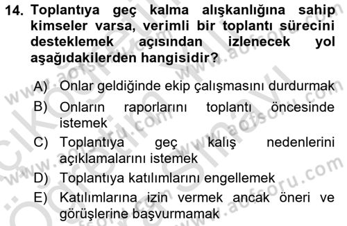 Toplantı Ve Sunu Teknikleri Dersi 2021 - 2022 Yılı (Vize) Ara Sınav Soruları 14. Soru