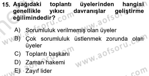Toplantı Ve Sunu Teknikleri Dersi 2021 - 2022 Yılı (Vize) Ara Sınav Soruları 15. Soru