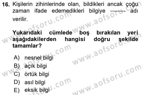 Toplantı Ve Sunu Teknikleri Dersi 2021 - 2022 Yılı (Vize) Ara Sınav Soruları 16. Soru