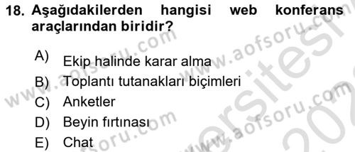 Toplantı Ve Sunu Teknikleri Dersi 2021 - 2022 Yılı (Vize) Ara Sınav Soruları 18. Soru