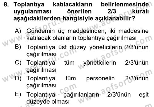 Toplantı Ve Sunu Teknikleri Dersi 2021 - 2022 Yılı (Vize) Ara Sınav Soruları 8. Soru