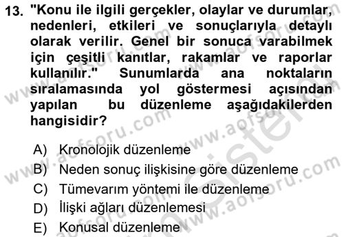 Toplantı Ve Sunu Teknikleri Dersi 2021 - 2022 Yılı (Final) Dönem Sonu Sınav Soruları 13. Soru