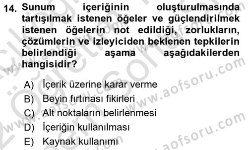Toplantı Ve Sunu Teknikleri Dersi 2021 - 2022 Yılı (Final) Dönem Sonu Sınav Soruları 14. Soru