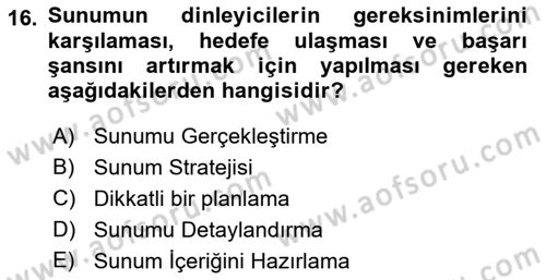 Toplantı Ve Sunu Teknikleri Dersi 2021 - 2022 Yılı (Final) Dönem Sonu Sınav Soruları 16. Soru