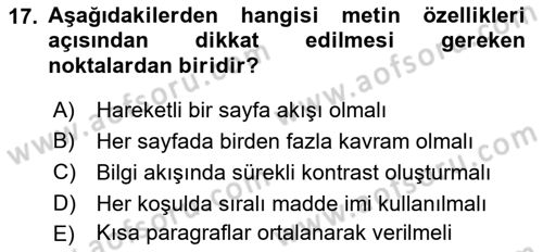 Toplantı Ve Sunu Teknikleri Dersi 2021 - 2022 Yılı (Final) Dönem Sonu Sınav Soruları 17. Soru