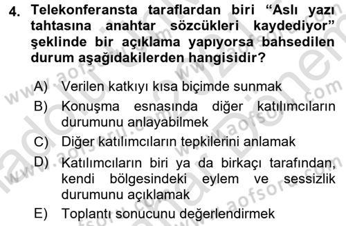 Toplantı Ve Sunu Teknikleri Dersi 2021 - 2022 Yılı (Final) Dönem Sonu Sınav Soruları 4. Soru