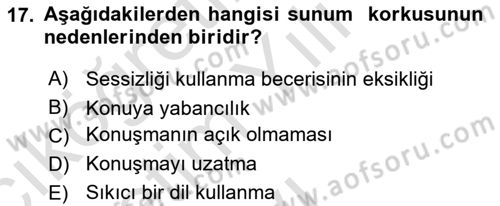 Toplantı Ve Sunu Teknikleri Dersi 2021 - 2022 Yılı Yaz Okulu Sınav Soruları 17. Soru