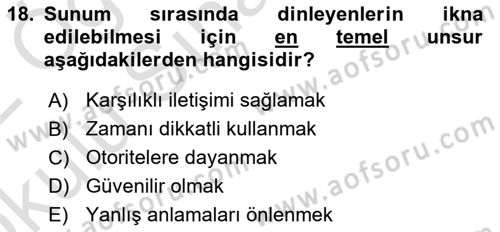 Toplantı Ve Sunu Teknikleri Dersi 2021 - 2022 Yılı Yaz Okulu Sınav Soruları 18. Soru