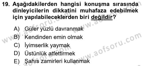 Toplantı Ve Sunu Teknikleri Dersi 2021 - 2022 Yılı Yaz Okulu Sınav Soruları 19. Soru