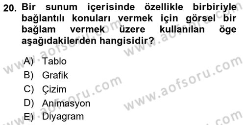Toplantı Ve Sunu Teknikleri Dersi 2021 - 2022 Yılı Yaz Okulu Sınav Soruları 20. Soru