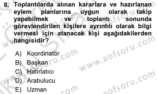 Toplantı Ve Sunu Teknikleri Dersi 2021 - 2022 Yılı Yaz Okulu Sınav Soruları 8. Soru