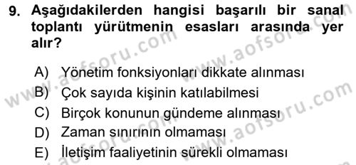 Toplantı Ve Sunu Teknikleri Dersi 2021 - 2022 Yılı Yaz Okulu Sınav Soruları 9. Soru