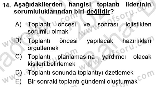 Toplantı Ve Sunu Teknikleri Dersi 2023 - 2024 Yılı (Vize) Ara Sınav Soruları 14. Soru