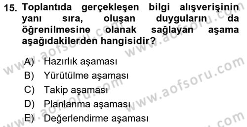 Toplantı Ve Sunu Teknikleri Dersi 2023 - 2024 Yılı (Vize) Ara Sınav Soruları 15. Soru