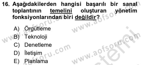 Toplantı Ve Sunu Teknikleri Dersi 2023 - 2024 Yılı (Vize) Ara Sınav Soruları 16. Soru