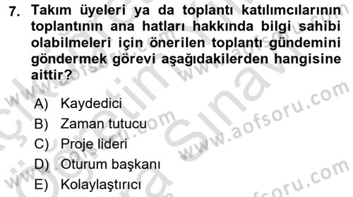 Toplantı Ve Sunu Teknikleri Dersi 2023 - 2024 Yılı (Vize) Ara Sınav Soruları 7. Soru