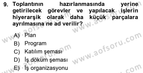 Toplantı Ve Sunu Teknikleri Dersi 2023 - 2024 Yılı (Vize) Ara Sınav Soruları 9. Soru