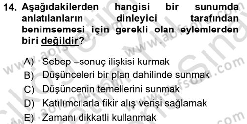 Toplantı Ve Sunu Teknikleri Dersi 2023 - 2024 Yılı (Final) Dönem Sonu Sınav Soruları 14. Soru