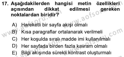 Toplantı Ve Sunu Teknikleri Dersi 2023 - 2024 Yılı (Final) Dönem Sonu Sınav Soruları 17. Soru