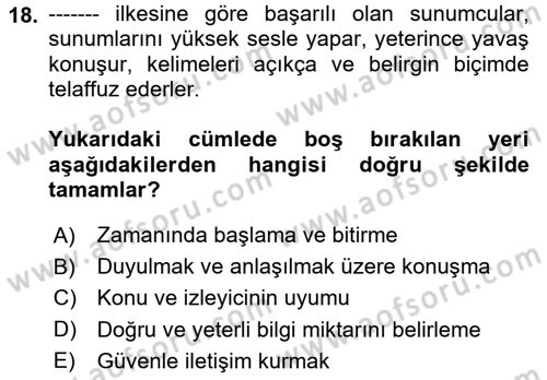 Toplantı Ve Sunu Teknikleri Dersi 2023 - 2024 Yılı (Final) Dönem Sonu Sınav Soruları 18. Soru