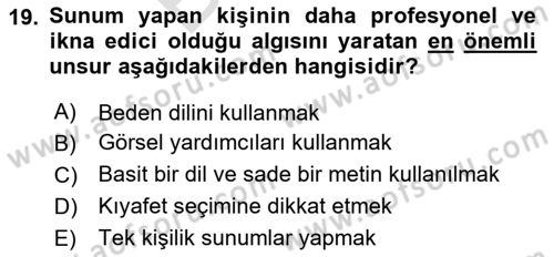 Toplantı Ve Sunu Teknikleri Dersi 2023 - 2024 Yılı (Final) Dönem Sonu Sınav Soruları 19. Soru