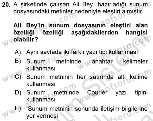 Toplantı Ve Sunu Teknikleri Dersi 2023 - 2024 Yılı (Final) Dönem Sonu Sınav Soruları 20. Soru