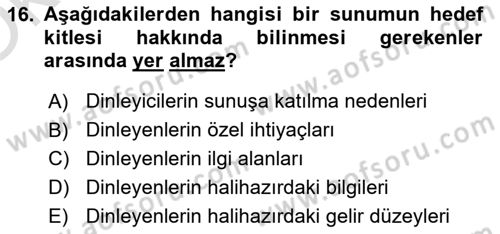 Toplantı Ve Sunu Teknikleri Dersi 2023 - 2024 Yılı Yaz Okulu Sınav Soruları 16. Soru