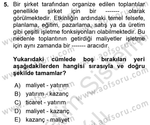 Toplantı Ve Sunu Teknikleri Dersi 2023 - 2024 Yılı Yaz Okulu Sınav Soruları 5. Soru