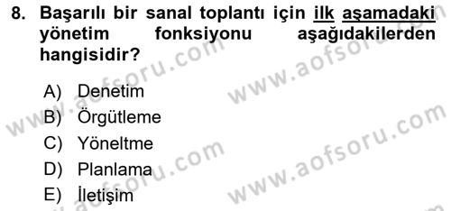 Toplantı Ve Sunu Teknikleri Dersi 2023 - 2024 Yılı Yaz Okulu Sınav Soruları 8. Soru