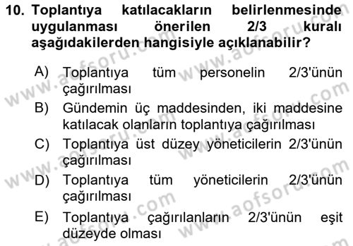 Toplantı Ve Sunu Teknikleri Dersi 2024 - 2025 Yılı (Vize) Ara Sınav Soruları 10. Soru