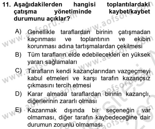 Toplantı Ve Sunu Teknikleri Dersi 2024 - 2025 Yılı (Vize) Ara Sınav Soruları 11. Soru