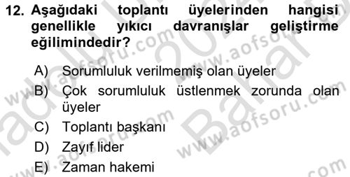 Toplantı Ve Sunu Teknikleri Dersi 2024 - 2025 Yılı (Vize) Ara Sınav Soruları 12. Soru