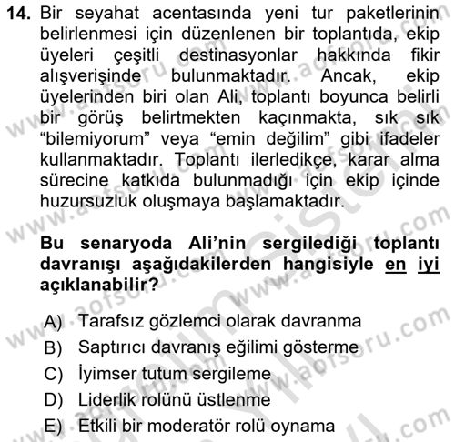 Toplantı Ve Sunu Teknikleri Dersi 2024 - 2025 Yılı (Vize) Ara Sınav Soruları 14. Soru