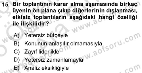 Toplantı Ve Sunu Teknikleri Dersi 2024 - 2025 Yılı (Vize) Ara Sınav Soruları 15. Soru