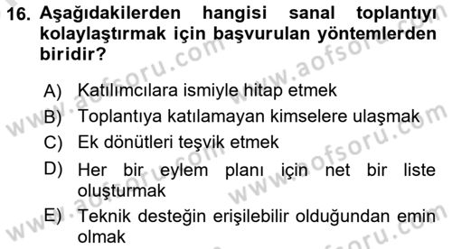 Toplantı Ve Sunu Teknikleri Dersi 2024 - 2025 Yılı (Vize) Ara Sınav Soruları 16. Soru