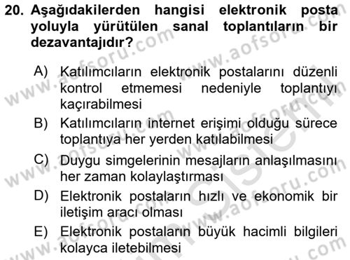 Toplantı Ve Sunu Teknikleri Dersi 2024 - 2025 Yılı (Vize) Ara Sınav Soruları 20. Soru