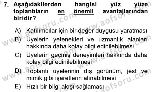 Toplantı Ve Sunu Teknikleri Dersi 2024 - 2025 Yılı (Final) Dönem Sonu Sınav Soruları 7. Soru