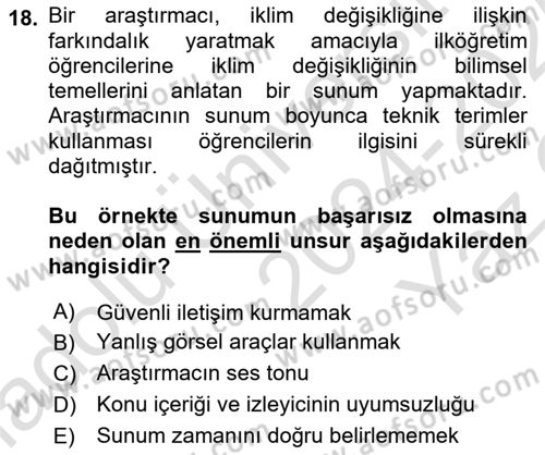 Toplantı Ve Sunu Teknikleri Dersi 2024 - 2025 Yılı Yaz Okulu Sınav Soruları 18. Soru