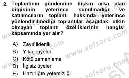 Toplantı Ve Sunu Teknikleri Dersi 2024 - 2025 Yılı Yaz Okulu Sınav Soruları 2. Soru