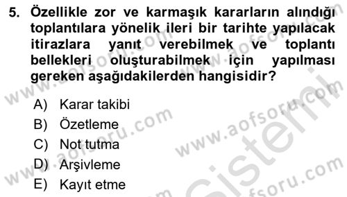 Toplantı Ve Sunu Teknikleri Dersi 2024 - 2025 Yılı Yaz Okulu Sınav Soruları 5. Soru